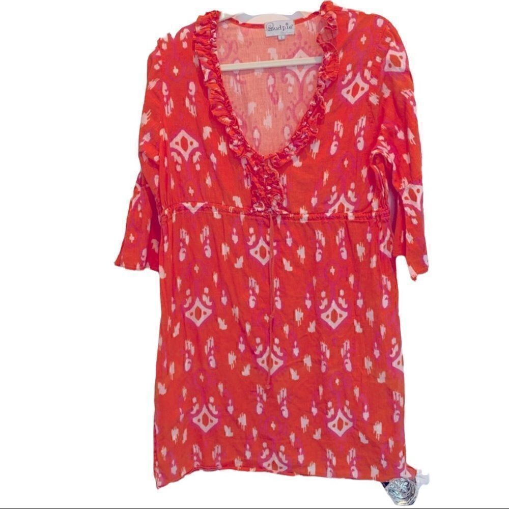 Mud Pie Cover-up Dress in Orange, Pink, and White Women’s Size Small (S)